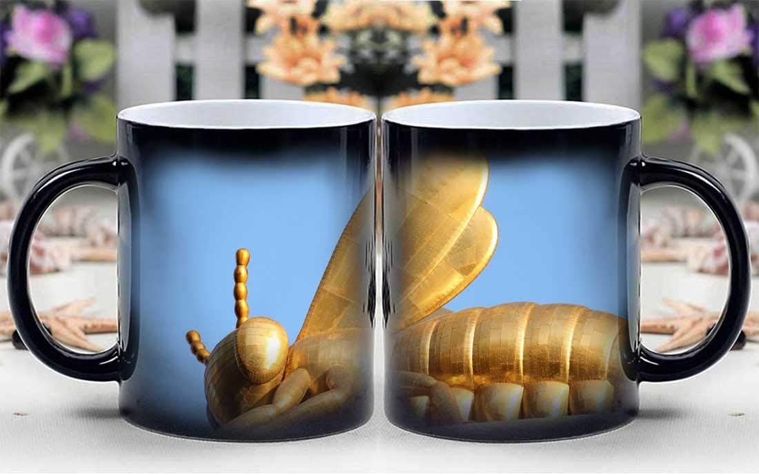 Amymami Personalized Gifts Heat Changing Magic Coffee Mug - Golden Bee Bee Gold Statue Eureka Skydeck 88 Towe