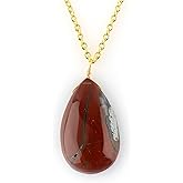 TGH Natural Gemstone Pear Cabochon Necklace - Healing Crystal Pendant for Women - 16+2 Inch Gold Plated Brass Chain - Birthstone Jewelry