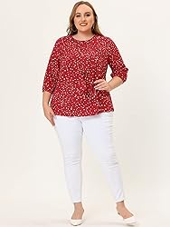 Agnes Orinda Women's Plus Size Tops Work Round Neck