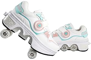 2-in-1 Roller Skate Shoes - Unisex Retractable Roller Skates with 4 Wheels,Skating Shoes for Indoor & Outdoor Fun