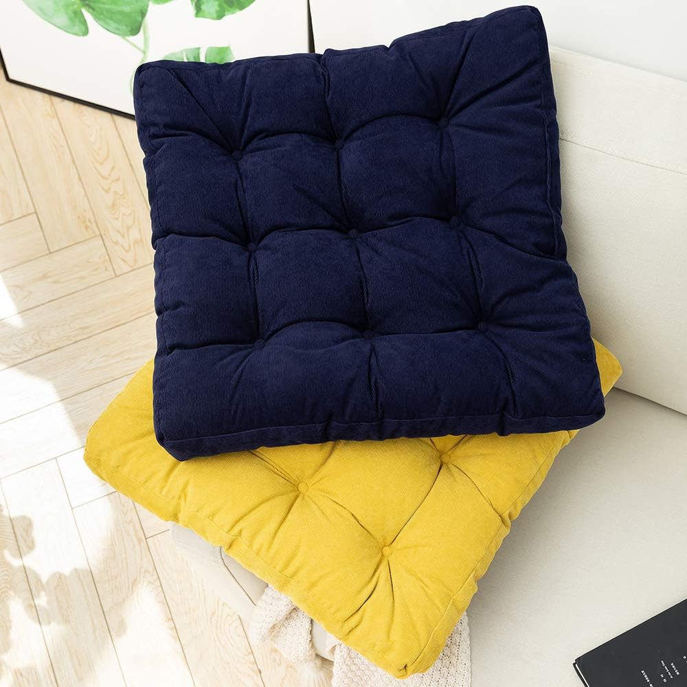 HIGOGOGO Floor Pillow, Square Meditation Pillow for Seating on Floor Solid Thick Tufted Seat Cushion Meditation Cushion for Yoga Living Room Sofa Balcony Outdoor, Navy, 22x22 Inch: Furniture & Decor