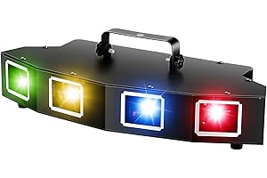 U`King DJ Laser Lights, 4 Beam Effect Party Lights Sound Activated DJ RGBY LED Projector Party Lights Music Lights by DMX Con