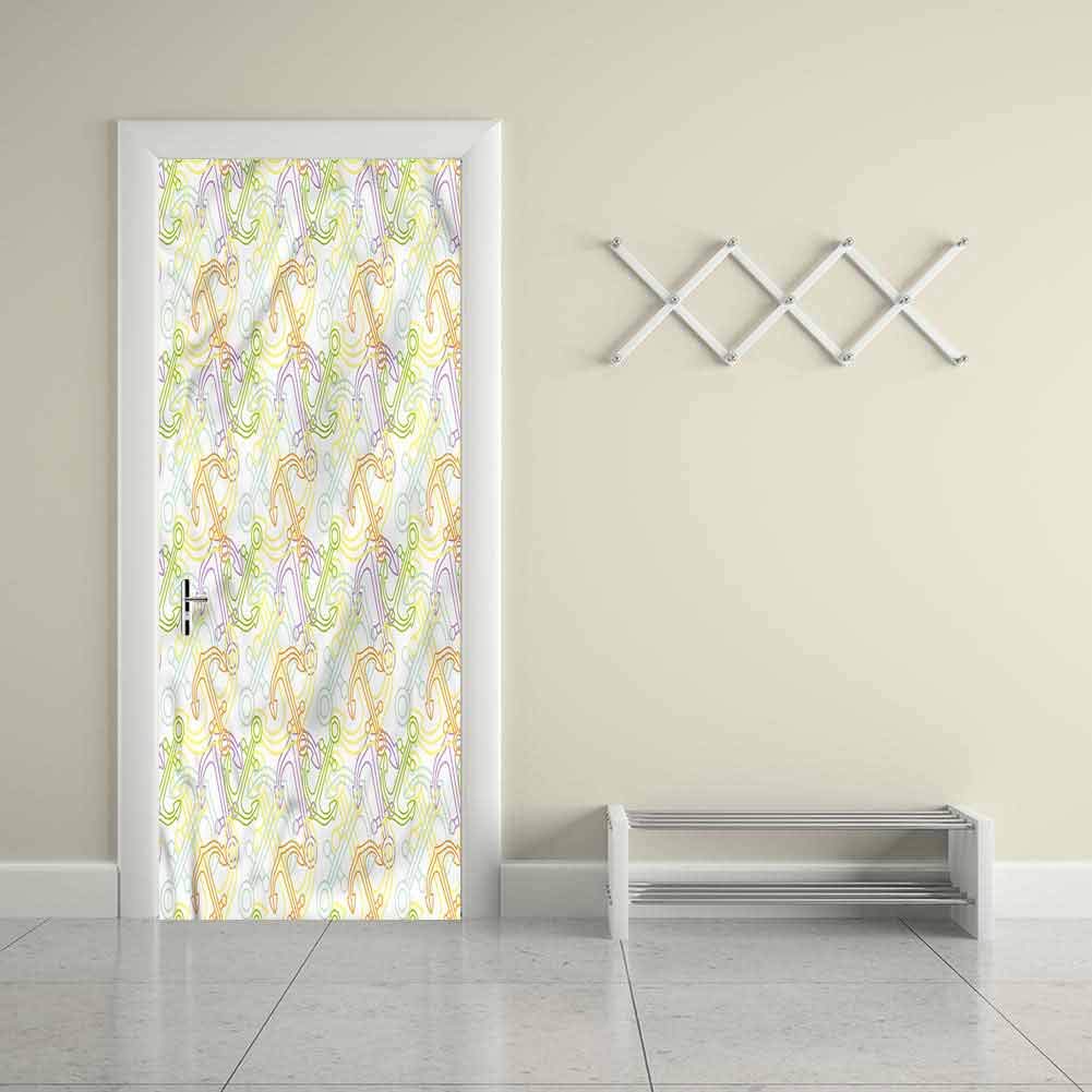 Customized Waterproof Door Sticker Anchor,Anchors Aqua WildlifeLiving Room Study Creative DIY Self-Adhesive Door Poster 17"W x 79"H