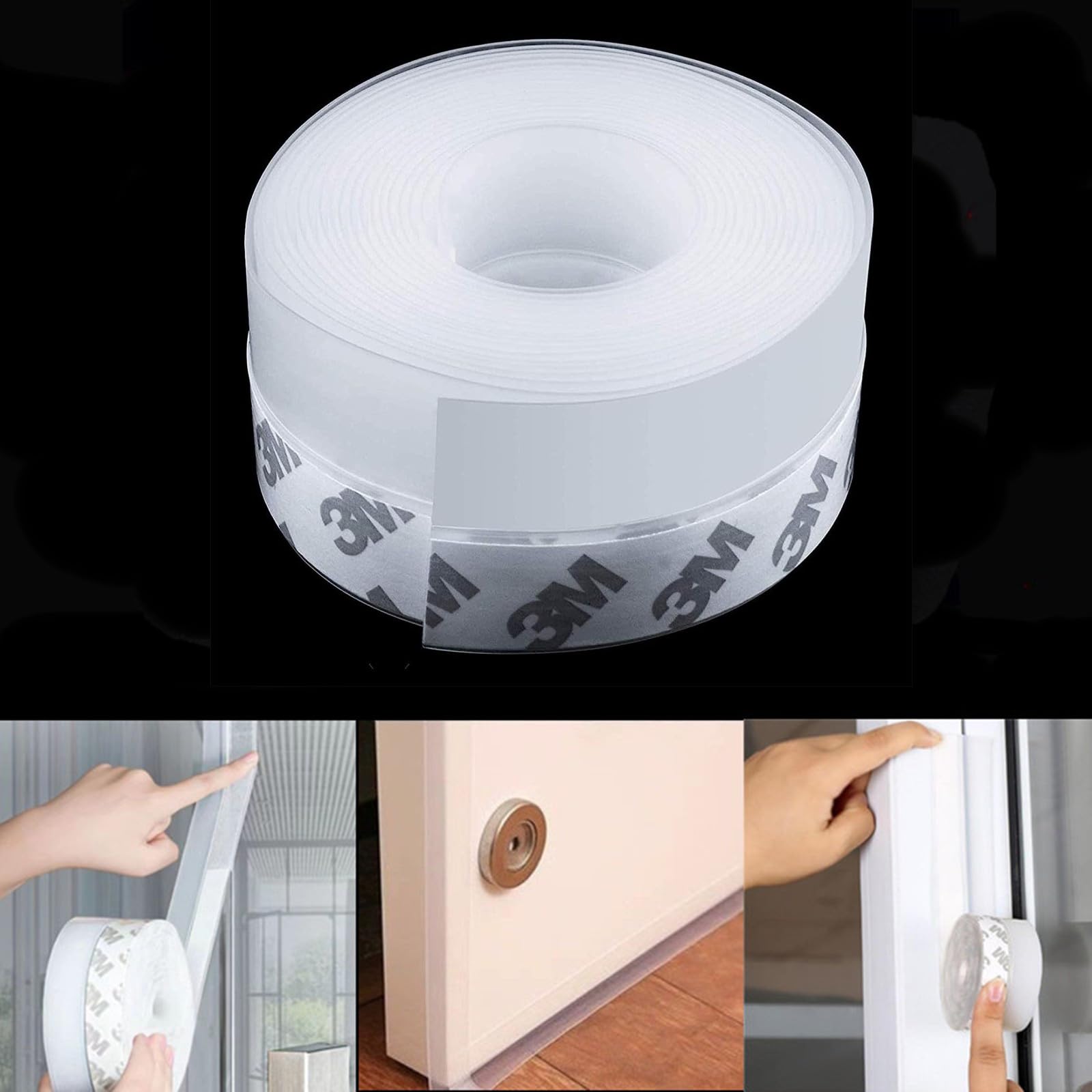 DMFSHI Door Draft Excluder Strip, Highly Transparent Beautiful Draft Excluder for Doors, Strong Self-Adhesive 3M Professional Adhesive Door Seal, Insect-Proof, Sound-Proof Multifunctional Window Seal