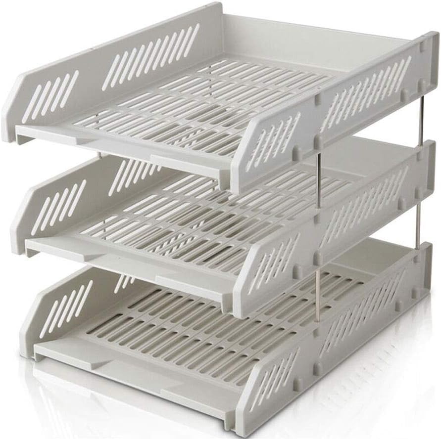 Office File Tray Three Stackable Layer With Metal Brackets Plastic