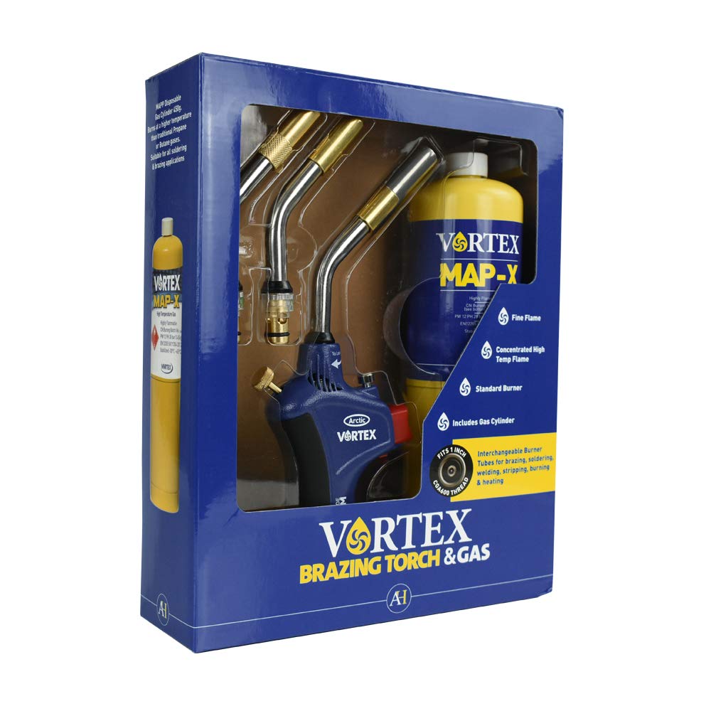 Vortex 71324 Professional Brazing and Soldering Gas Torch with 3 Interchangeable Burner Tubes and 450g MAPP Gas Bottle
