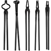 Blacksmith Tongs Tools Set Forging Tongs For Knife Making Tongs, Blacksmithing Forge Tongs Kit 5PCS - Flat Tongs &amp; Square Jaw Tongs &amp; Bolt Tongs &amp; Blade Tongs &amp; Wolf Jaw tongs Black Smith Supplies