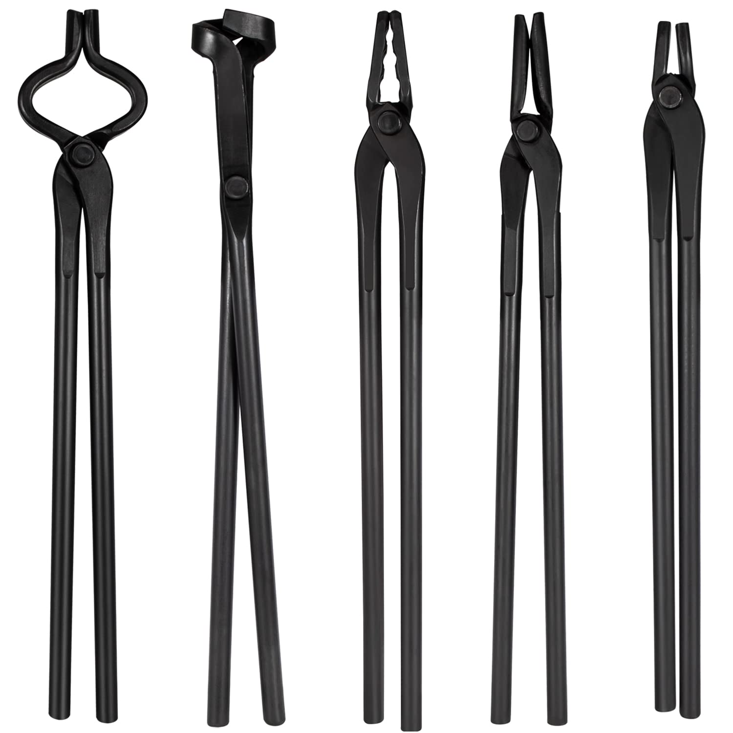 Yoursme Blacksmith Tongs Set: Flat, Square Jaw, Bolt, Blade & Wolf Jaw Tongs (5 Pcs)