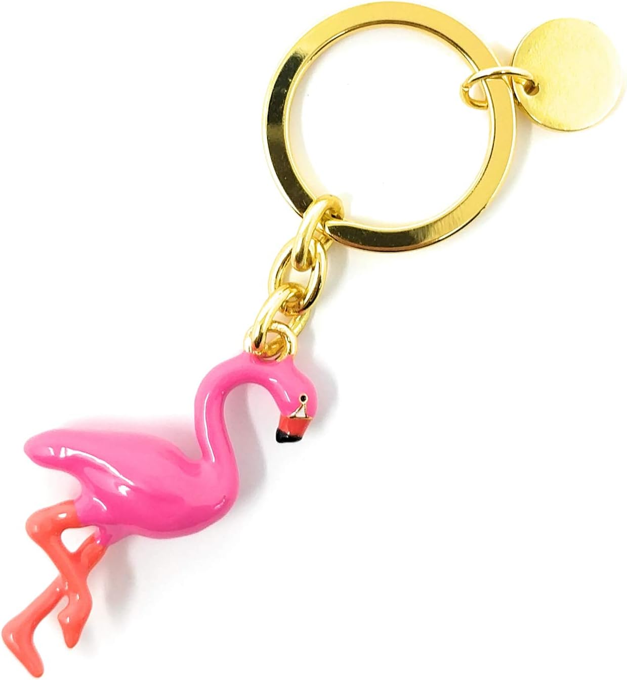 LaLe Living Pink Flamingo Keyring with Cute Gold Pendant 18 Carat Gold-Plated