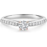 Gem Stone King 10K White and Rose Gold White Lab Grown Diamond Engagement Ring For Women | 0.35 Cttw | Round 3.5MM | E-F Color | VVS-VS Clarity