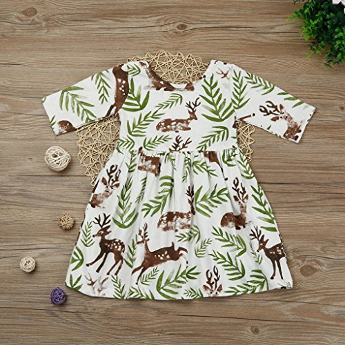 CSSD Girls Princess Dresses, Toddler Baby Short Sleeve Floral Deer Pageant Dresses (12M, Multicolor)