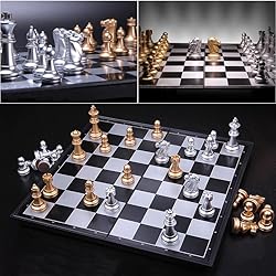 Mini Magnetic Chess Board Game with Gold and Silver