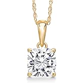 Gem Stone King 1.00 Ct Cushion Cut 14K Yellow Gold IGI Certified Lab Grown Diamond Pendant Necklace | E-F Color | VS1-VS2 Clarity | Gold Necklace For Women | With 18 Inch Gold Chain