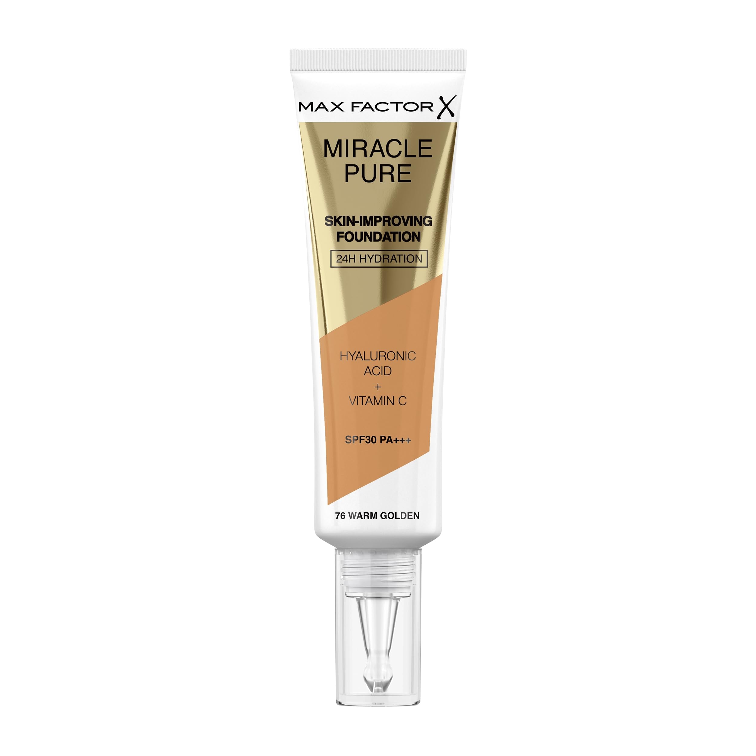 Max Factor Miracle Pure Liquid Foundation, Warm Golden, Full Coverage, Flawless and Radiant Finish, Lightweight Formula, Smudge Resistant, Non Pore-Clogging, Fragrance Free, 35ml