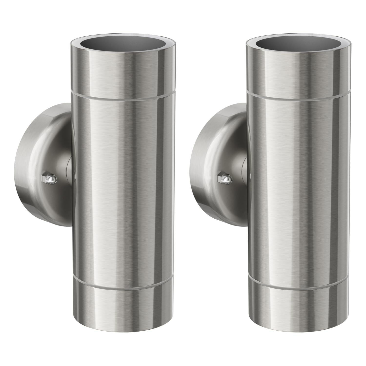 ledscom.de 2 x WEDO wall Light for Outdoors, IP44, up/Downlight, Stainless Steel matt, Round, 2X GU10 max. 35W