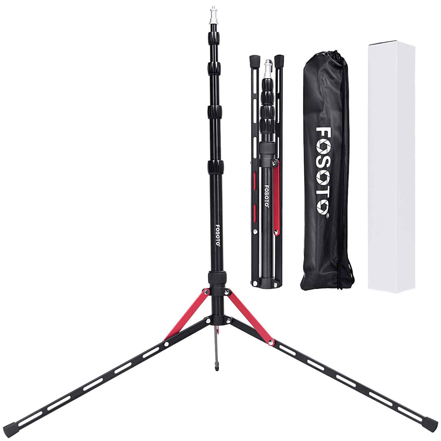 FOSOTO 75.3"/191CM Studio Light Stand Aluminum Alloy Reverse Design Foldable Adjustable Compact Light Stand with Carry Bag for Photography Lighting, Video Shooting, Softbox, Reflectors (Red)