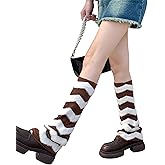 WODECASA Women's Leg Warmers Striped Star Pattern Knitted Y2k Punk Japanese Kawaii Streetwear Harajuku Knee High Leg Socks