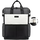 LOVEVOOK Laptop Backpack for Women, 15.6 Inch Teacher Backpack for Work Travel for School College Bookbag for Teen Girls Waterproof Computer Bag Purse Nurse Business, Black-Beige-Grey