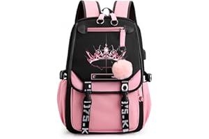 CUSALBOY Kpop Backpack Shouler Bag Messenger Bag Fashion USB Charging Backpack (pink 3)
