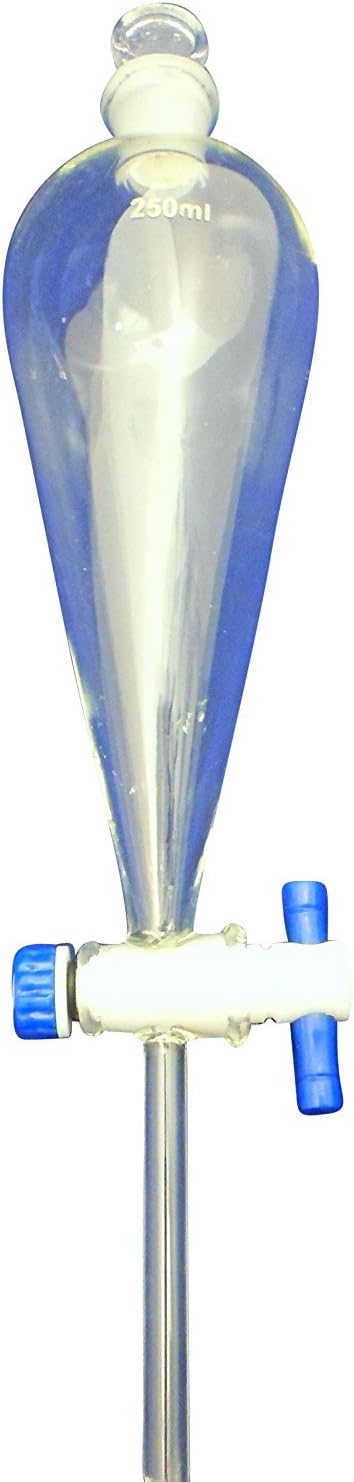 Ajax Scientific GL066-0050 Glass Pear Shape Separatory Funnel with Teflon Stopcock and Stopper, 50 mL
