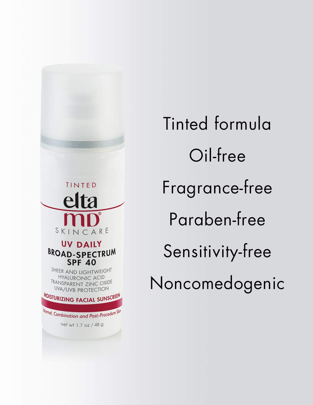 EltaMD UV Daily Tinted Face Sunscreen Moisturizer with Hyaluronic Acid, Broad Spectrum SPF 40, Non greasy, Sheer Lotion, Mineral-Based Sun Protection, 1.7 oz: Premium Beauty
