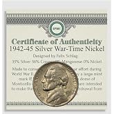 1942-1945 Silver WAR TIME Nickel w/COA USA Rare Coin P D S Mints WW2 Collector 5c