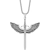 HAQUIL Stainless Steel Angel Wing Sword Pendant Necklace, Box Chain, Gothic Jewelry Gift for Men and Women