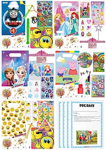 Pre Filled Ready Made Party Bags – Thomas the Tank Engine, Disney Princess, Frozen, Peppa Pig and Emoji options available with FREE children's downloadable party games (Peppa Pig)