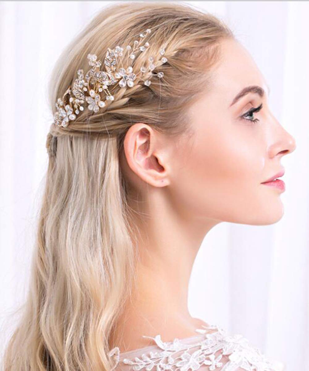 Anglacesmede Bridal Hair Pins Leaf Bobby Pin Crystal Pearl Hair Pin Wedding Headpiece Bridesmaid Flower Girl Hair Accessories for Women and Girls