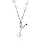 Diamond Treats Dainty Cocktail Glass Necklace in 925 Sterling Silver, Sterling Silver Cocktail Glass Pendant Necklace for Women in Silver, Gold or Rose Gold, Silver Jewelry for Women