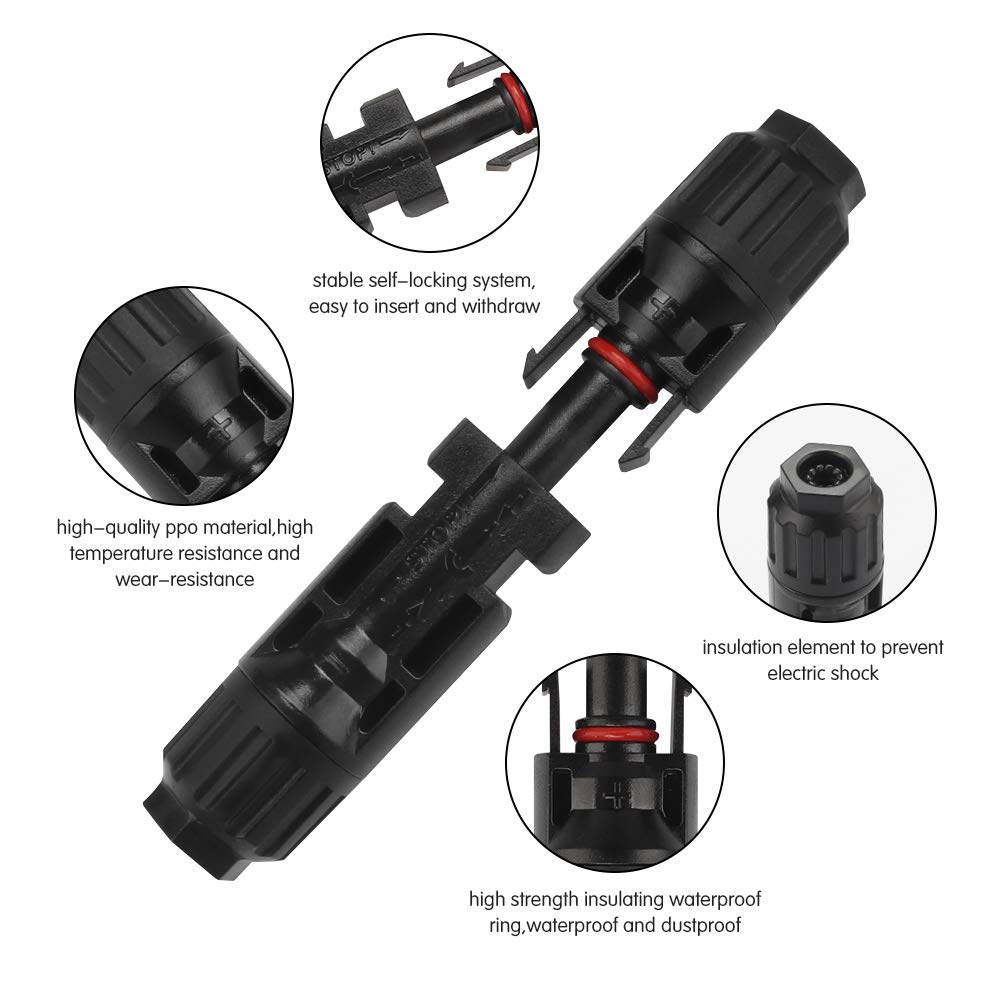 10 Pieces Solar Panel Connectors, Male and Female Solar PV Panel Cable