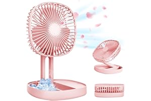DEPOZA 7 Inch Travel Fan, Portable Folding Desk Fan with 3 Speeds, 185° Rotation, Battery Operated & Rechargeable, Quiet Small Table Fan for Bedroom, Office