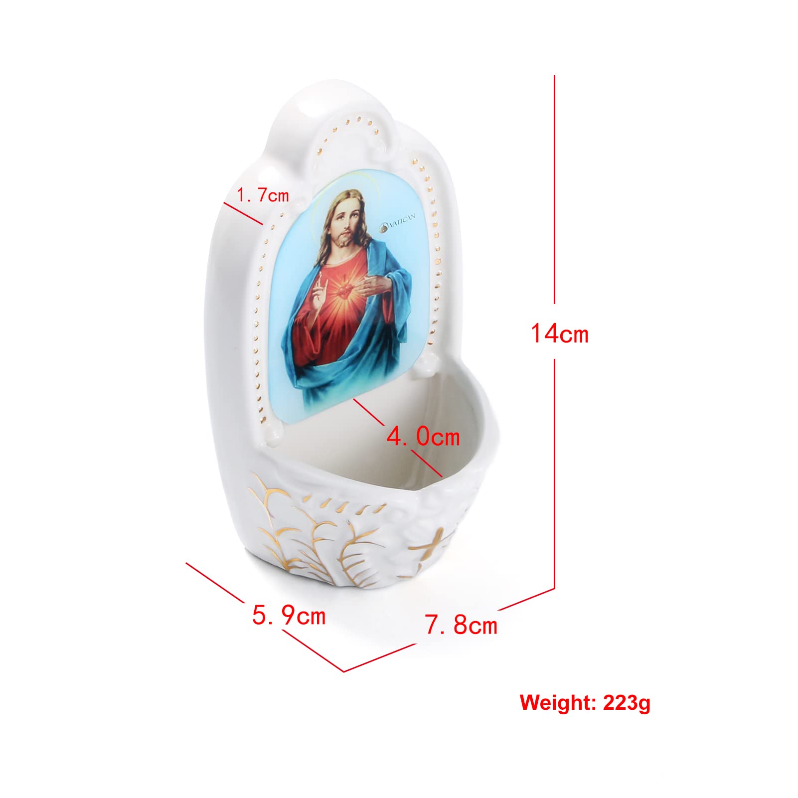 KOMI Porcelain Catholic Holy Water Font Sacred Heart of Jesus Holy Water Fonts for Entrance of Home Church Wall Hanging Decor Great Gift for First Communion Confirmation Housewarming