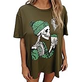 ALPSWARE Womens Graphic Shirts Short Sleeve Crewneck Tees Skull Distressed T Shirt Loose Oversize Casual Tops M-XXL