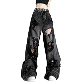 Lafaguw Baggy Jeans for Women Men Ripped Straight Leg High Waisted Pants | Baggy Jeans Y2k,Ripped Jean,High Rise,Distressed Pants,Gothic Pants,Classic 4 Pockets,Grunge Clothes,Summer Outfits