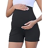 Ecavus Women's Ribbed Maternity Shorts Comfy Stretchy Pregnancy Lounge Sleep Shorts Pants with Pockets for Casual Wear