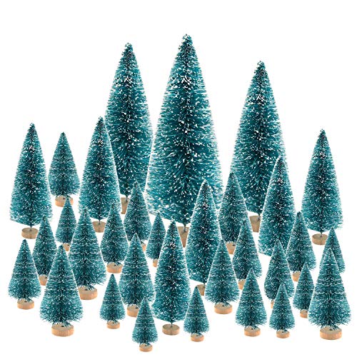 KUUQA 66Pcs Mini Christmas Trees Bottle Brush Trees Sisal Snow Pine Trees Architecture Trees Winter Snow Ornaments for Christmas Decorations Diorama Models