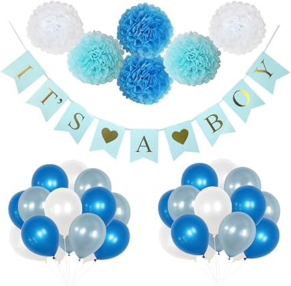 Silver Confetti Balloons Its A Boy Baby Banner Baby Shower Party