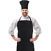 CRJHNS Chef Apron and Hat set, 2 Pockets Adjustable Cotton Kitchen Cooking Bib Apron, Baker Costume for Men Women