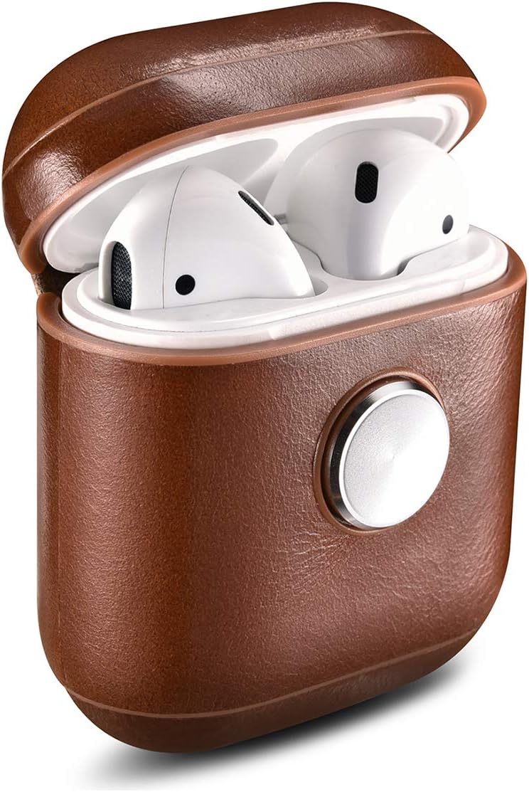 Airpods Case,taStone Retro Leather AirPods Case with Fingertip Gyro Bluetooth Headset Storage Box Shockproof Cover Portable & Protective Bluetooth Earphone Set for Apple Airpods 2 & 1,Dark Brown