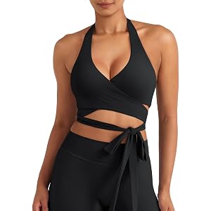 YEOREO CoreFlex Women Halter Sports Bras Backless Padded Workout V Neck Top | Ajustable Straps, Ballet, Wrap Tie, Built-in br