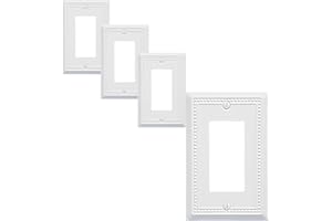 OKAWYC Single Decorator Light Switch Cover Belaire Beaded Metal Wall Plate, 4-Pack White 1 Gang Single Rocker, for Receptacle Dimmer Switch Cover GFCI Outlet Decorative Wallplate, Durable
