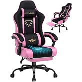 GTPLAYER Video Gaming Chair Fabric, Ergonomic Computer Chair with Footrest and Pocket Spring Cushion, Height Adjustable Video Gamer Chair with Lumbar Support for Adults, Pink