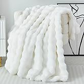 Casa Carina Faux Fur Throw Blanket for Couch Cozy Fuzzy Soft Plush Thick Fluffy Fleece Bubble Blanket for Sofa Bedroom Living Room, 51x63 Inches White