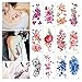Flowers Printing Temporary Tattoos Stickers, Butterfly Rose Lotus Blossoms Stickers for Girl and Women