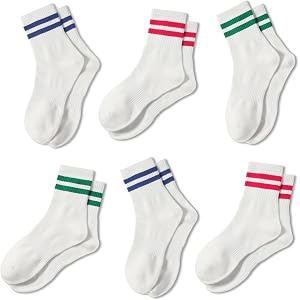 HAVE A TREE Womens Striped Crew Socks Athletic Socks 6 Pairs Size 9-11 | Soft retro striped crew socks – breathable, comfy, v