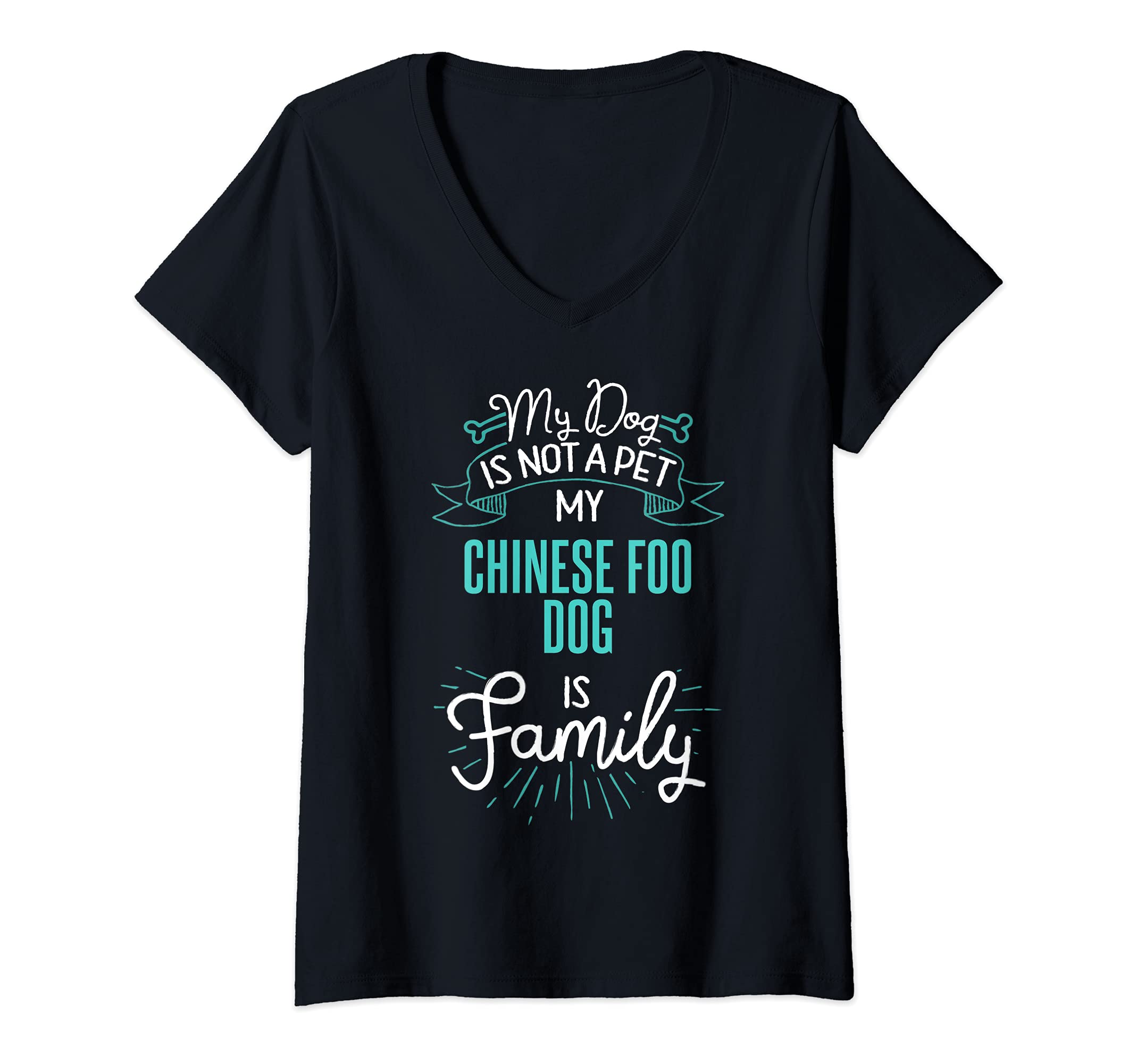 Womens Cute Chinese Foo Dog Design Family Dog Giftn V-Neck T-Shirt