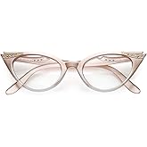 zeroUV Women's Retro Rhinestone Embellished Clear Lens Cat Eye Glasses 51mm
