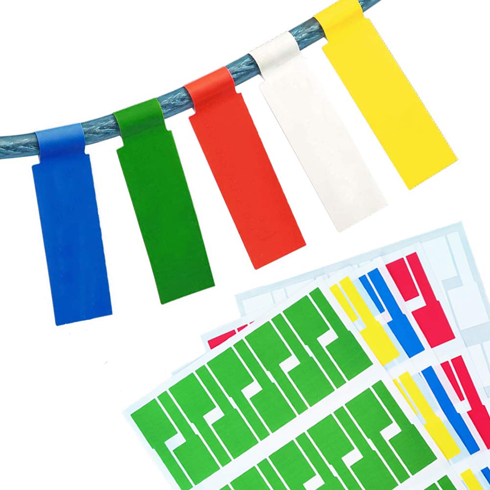XCOZU 750pcs Self-Adhesive Cable Markers - Waterproof, Tear-Resistant Cord/Wire Labels, Write On Identification Tags (5 Colors, 25 Sheets)