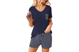 Kinrui Pajamas for Women Set 2 Piece Soft Pj Sets Short Sleeve V-Neck Summer Sleepwear Lounge Outfits Comfy Pjs with Pockets